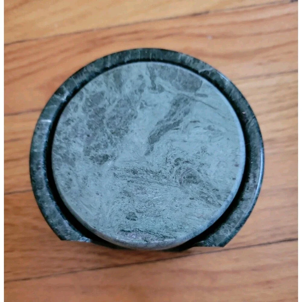 Vtg  Studio Nova Pier 1 Green Jade Marble Coasters & Holder Set of 6 3.2 Pounds